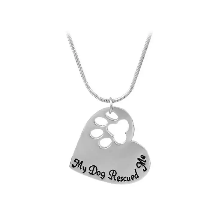 

Personalized Heart Shape "My Dog Rescued Me" Paw Necklace Animal Dog Pet Memorial Necklace Pet Jewelry