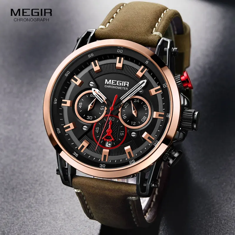

MEGIR Mens Watches Top Brand Luxury Quartz Gold Watch Men Casual Leather Military Waterproof Sport Wristwatch Relogio Masculino