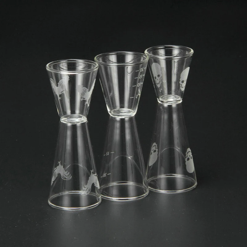Doski 2018 Hand Carved Glass Jigger Cocktail Drink Mixer Measuring Cup Jigger Measurer Set Bar
