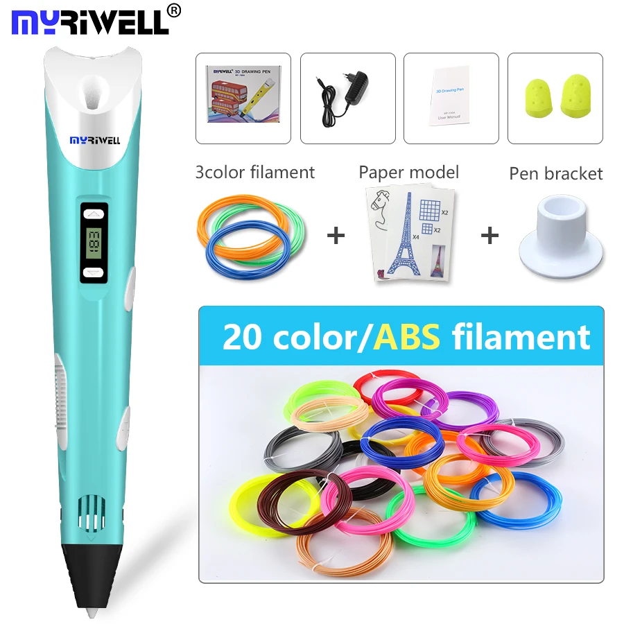 Goede Myriwell Originele RP 100B 3D printing pen 1.75mm ABS Smart 3d tekening pennen met Filament LED Display voor de Kids geschenken