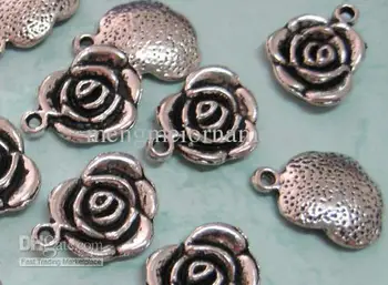 

200pcs tibetan silver pewter metal alloy 14mm rosary charms flower pendant DIY fit as bracelet pendants