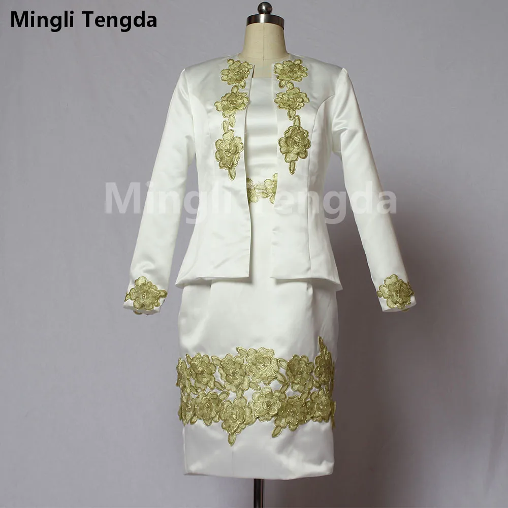 Custom Made Ivory Moeder Van De Bruidsjurken Met Jacket Mingli Tengda Goud Bloem Lange Mouw Jasje Lady Wedding Party jurk Custom Made Ivory Moeder Van De Bruidsjurken Met Jacket Mingli Tengda Goud Bloem Lange Mouw Jasje Lady Wedding Party jurk