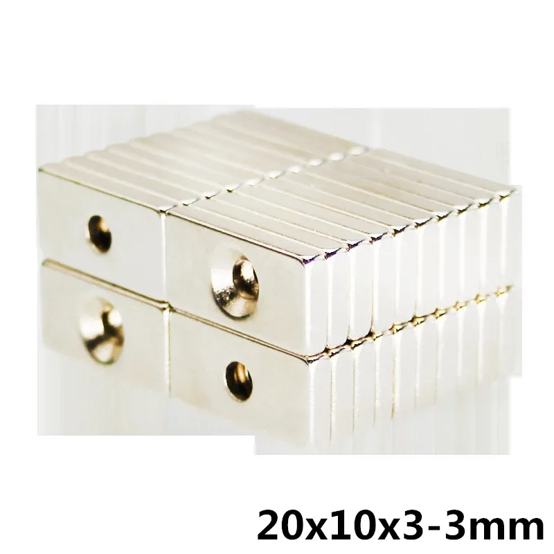 

10pcs 20x10x3 mm hole 3mm N35 Strong Square NdFeB Magnet 20*10*3 mm hole 3mm Neodymium Magnets 20mm x 10mm x 3mm-3mm