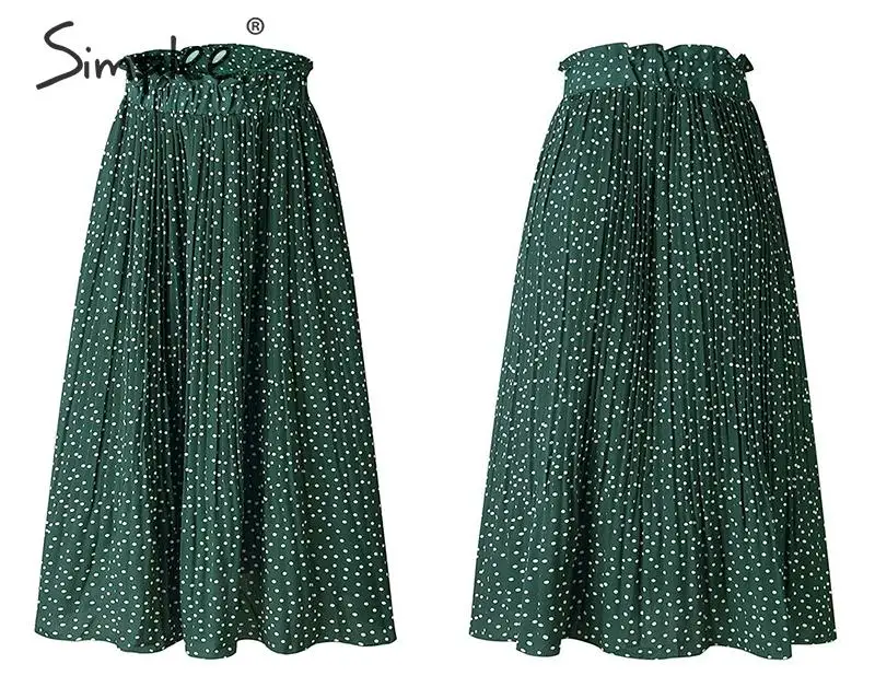Женская юбка Simplee с принтом в горошек, богемное повседневное пляжное миди для лета, элегантная плиссированная эластичная юбка с высокой талией, актуальна в году