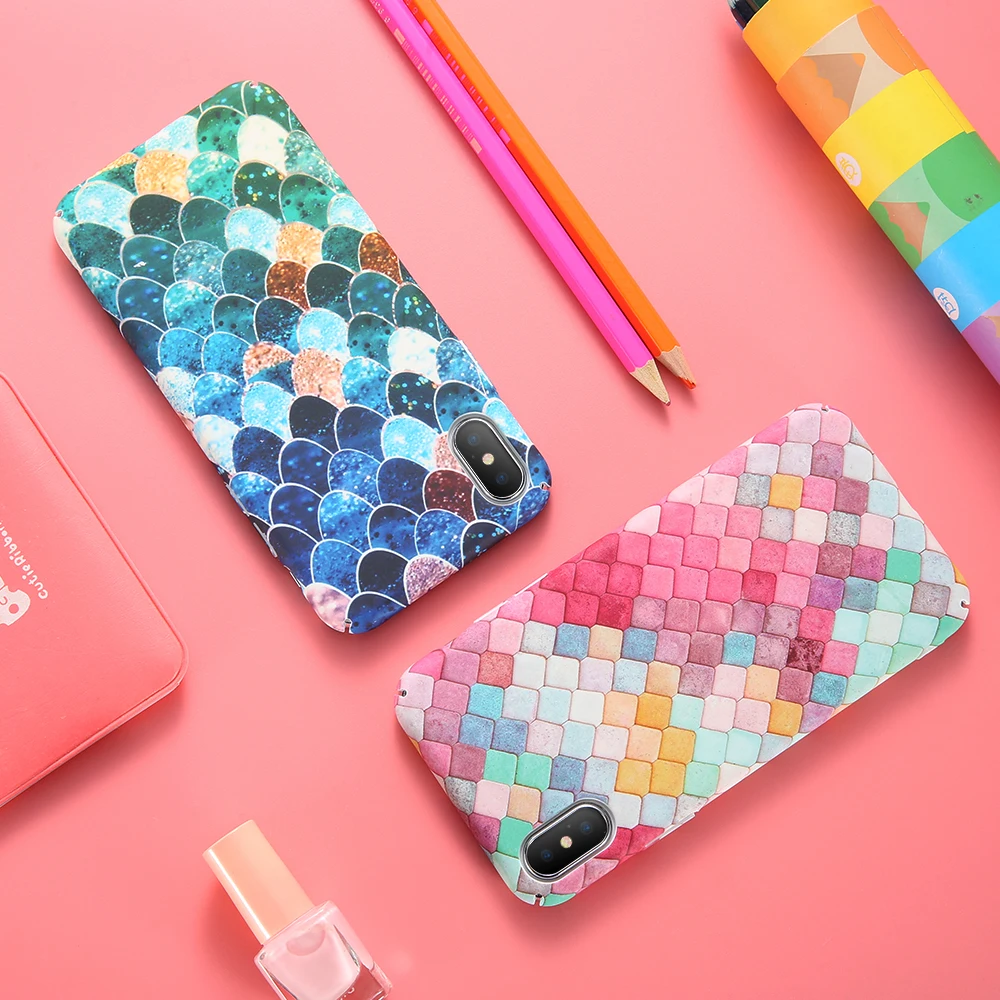 

KISSCASE 3D Fish Scale Case For iPhone 7 8 Plus X XR Case Luminous Case For Samsung S10 S9 S8 Fundas for Huawei P10 9 Plus Cover