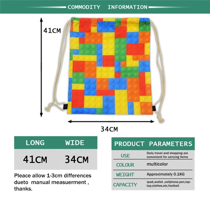 NoisyDesigns дети мешки Drawstring 3D тетрис Повседневное Для женщин сумки для Фитнес Малый Для мужчин Подпруга рюкзак для девочек авоську Bolsa