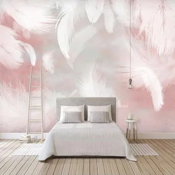 

Photo Wallpaper Modern Fashion Pink Feather Murals Living Room Bedroom Romantic Home Decor Self-Adhesive Waterproof 3D Stickers