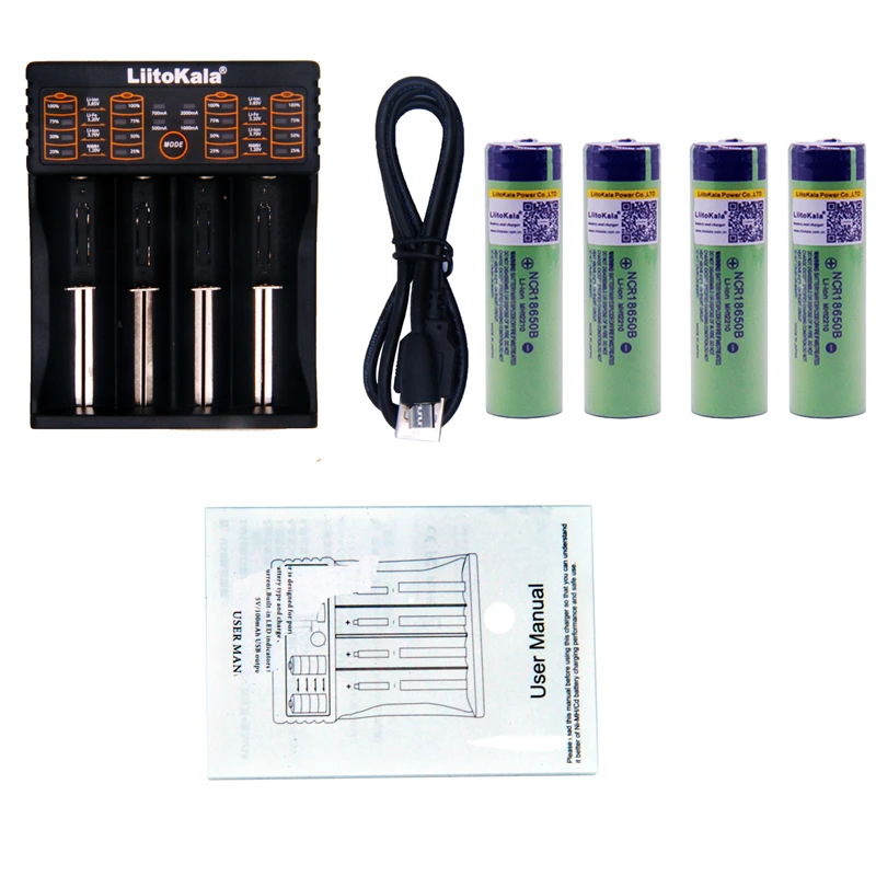 LiitoKala lii-402 USB 26650 18650 AAA AA умное зарядное устройство+ 4 шт NCR18650B 3,7 V 18650 3400mAh литий-ионная аккумуляторная батарея(без PCB