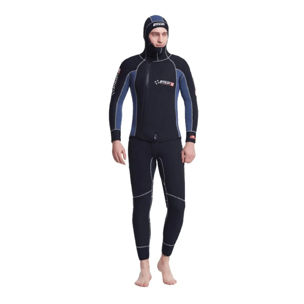 

2-piece 5MM Neoprene Scuba Cloth Double Men Warm Wetsuit With Hood Zipper Professional Split Spearfishing Wet Suit