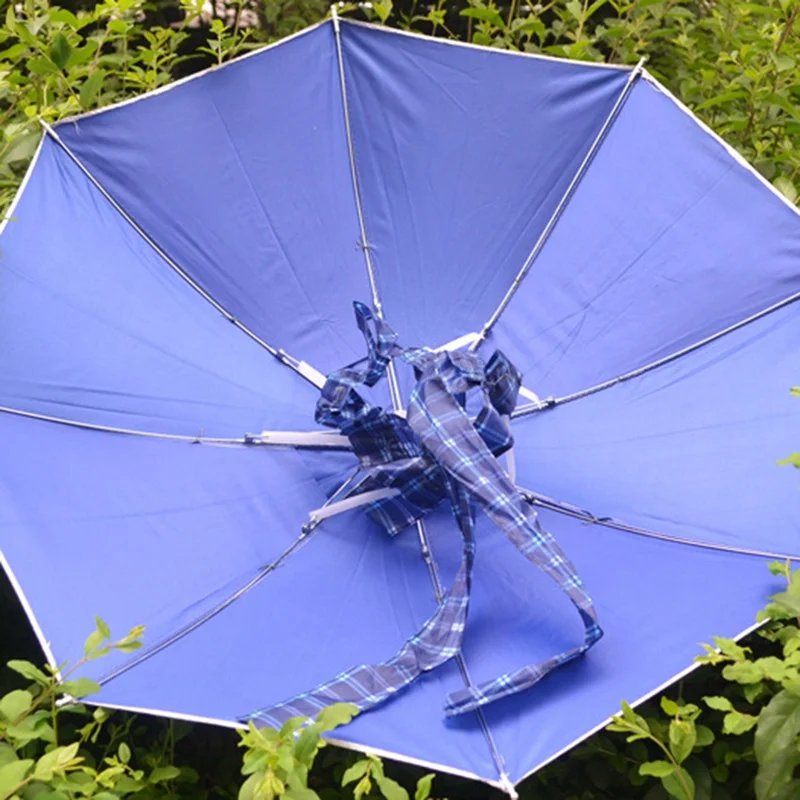 Folding Adjustable UV Protection Hand Free Sun Rain Cap Fishing Headwear Umbrella Hat Rainproof Windproof