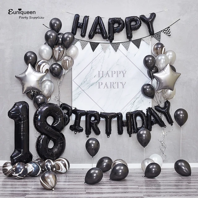 13pcs Black Foil Happy Birthday Letter Balloon Banner Black Theme