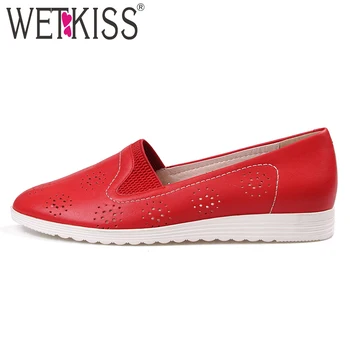 

WETKISS Big Size 41 Summer Fashion Casual Women Flats Cutout Leather Flat Sole Shoes Round Toe Footwear 2018 Autumn Girl Shoes