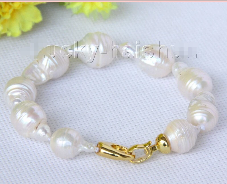 

Fast shippingnatural 8" 18mm baroque white Reborn keshi pearls Bracelet j10101