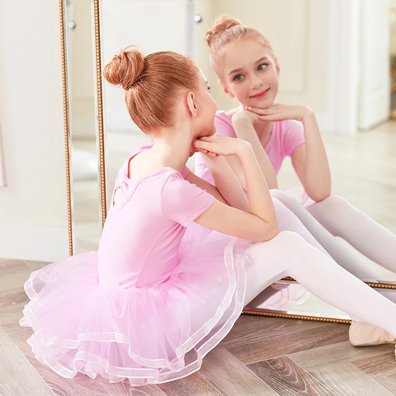 Kid Girls Floral Lace Skirt Tutu Leotard Dress For Gymnastics Ballet Costume 