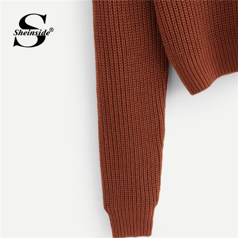 Sheinside Black Coffee Crop Sweater Women Pullovers Roll Neck Raglan Sleeve Jumper Fall Winter Tops For Womens Knitted Sweaters