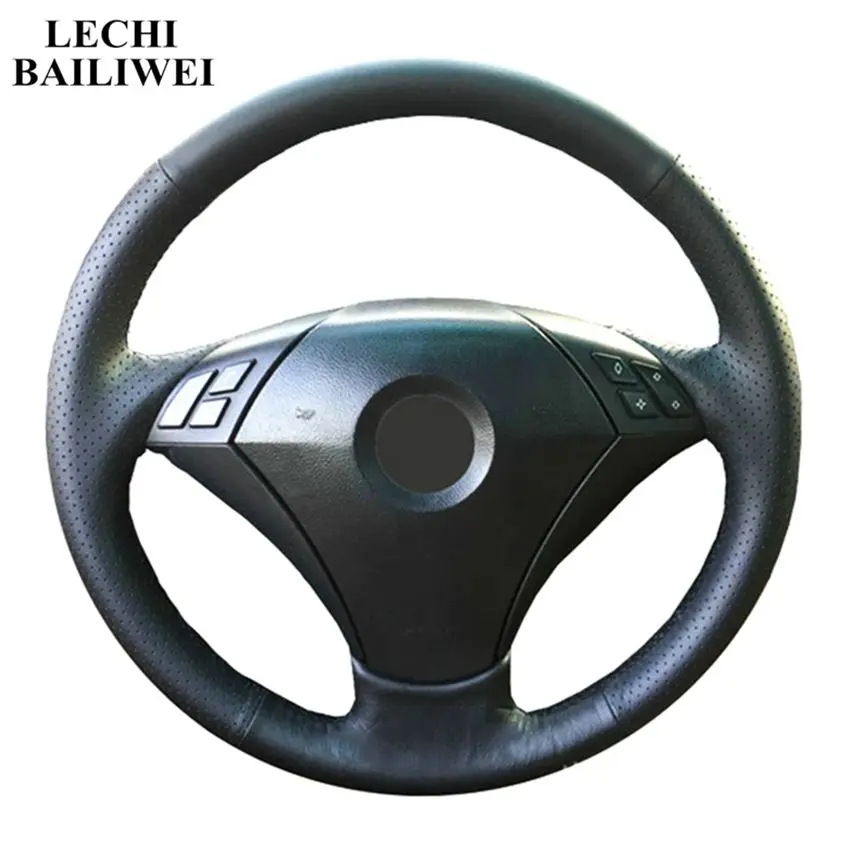 

DIY Hand-Stitched Black Artificial Leather Car Steering Wheel Cover for BMW 530 523 523li 525 520li 535 545i E60