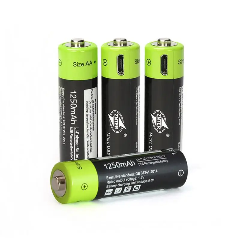

4PCS/Lot 1250mAh Rechargeable Battery AA Lithium Battery 1.5V 2A Micro USB Charging with Micro USB Cable