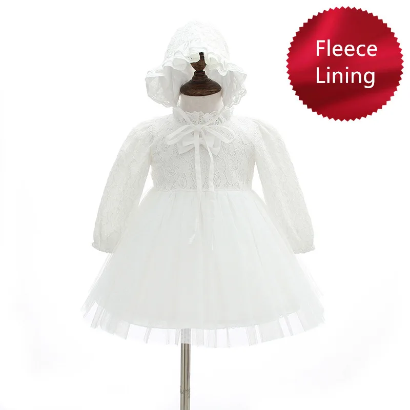 HAPPYPLUS Fleece Lining Baby Girl Christening Dresses Winter Christmas Baby Dress for Little