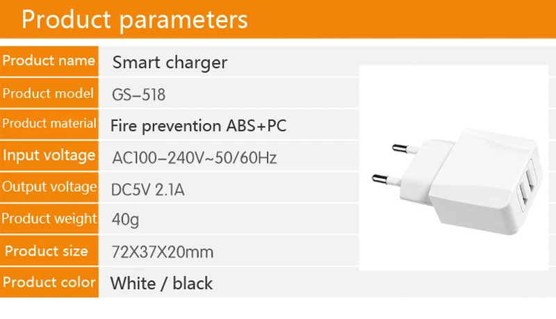 Dual USB зарядное устройство Быстрая зарядка 5 в 2.1A Smart Интеллектуальный Сейф огнестойкие USB зарядное устройство для Европы