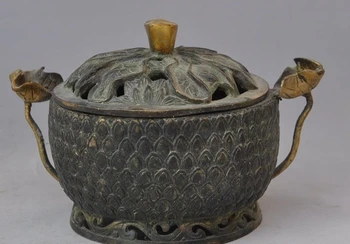 

Dynasty Palace old chinese bronze lotus Bullions incense burner Censer statue