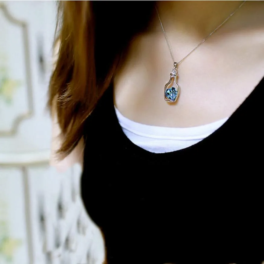 Newes женское модное женское ожерелье популярное хрустальное ожерелье Любовь дрейф бутылки голубое сердце хрустальное ожерелье