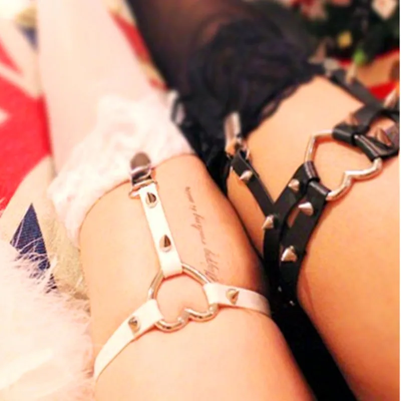 

100% Handmade Sexy Garters with flowers Harajuku Women Metal Punk Goth Ring Thigh Garter belt