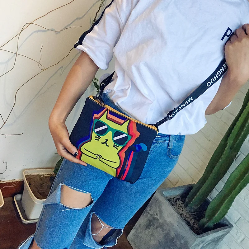 Menghuo New Cute Dog Cat Printed Canvas Crossbody Shoulder Bags Summer Female Casual Canvas Bags Nylon Bag Design Messenger Bag (12)