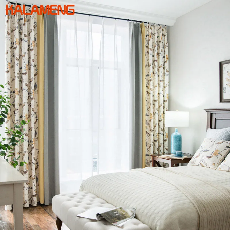 

Modern Garden Simple Shade Curtain Insulation Birds Bedroom Rustic Curtains For Living Room Window Drapes Gray And AXY8019