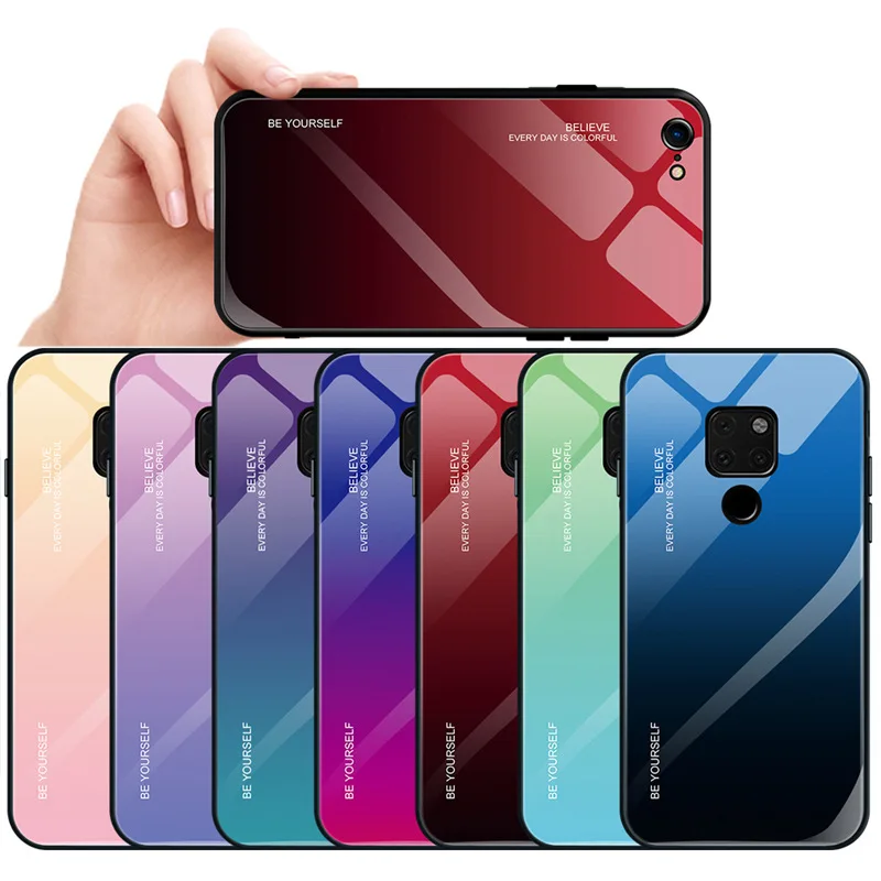 

for Huawei Mate 20 Pro Lite P30 P20 Honor 8X Max P Smart 2019 10 9 Magic 2 Note Nova 3e Gradient Tempered Glass Case Cover Shell