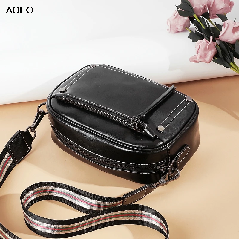 

AOEO Women Shoulder Bag With Double Strap Wide Narrow Fashion Summer Split Leather Bags Lady Luxury Small Messenger Bags Female