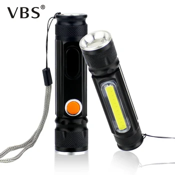 

4 Modes LED Flashlight USB Rechargeable Built-in lithium battery T6 Torch Side With COB Lamp Flashlight + Tail Magnet Design