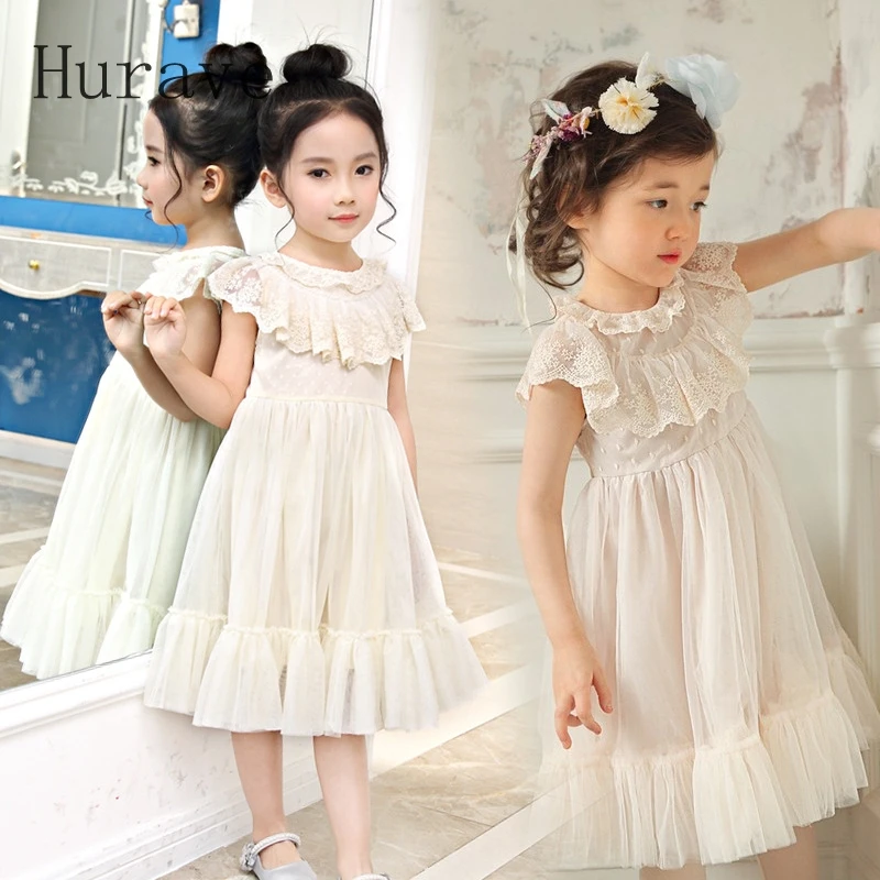 Hurave/платье для девочек; детская сетчатая одежда; платье принцессы; vestidos; кружевная Одежда для девочек; костюмы для маленьких девочек; одежда для выступлений