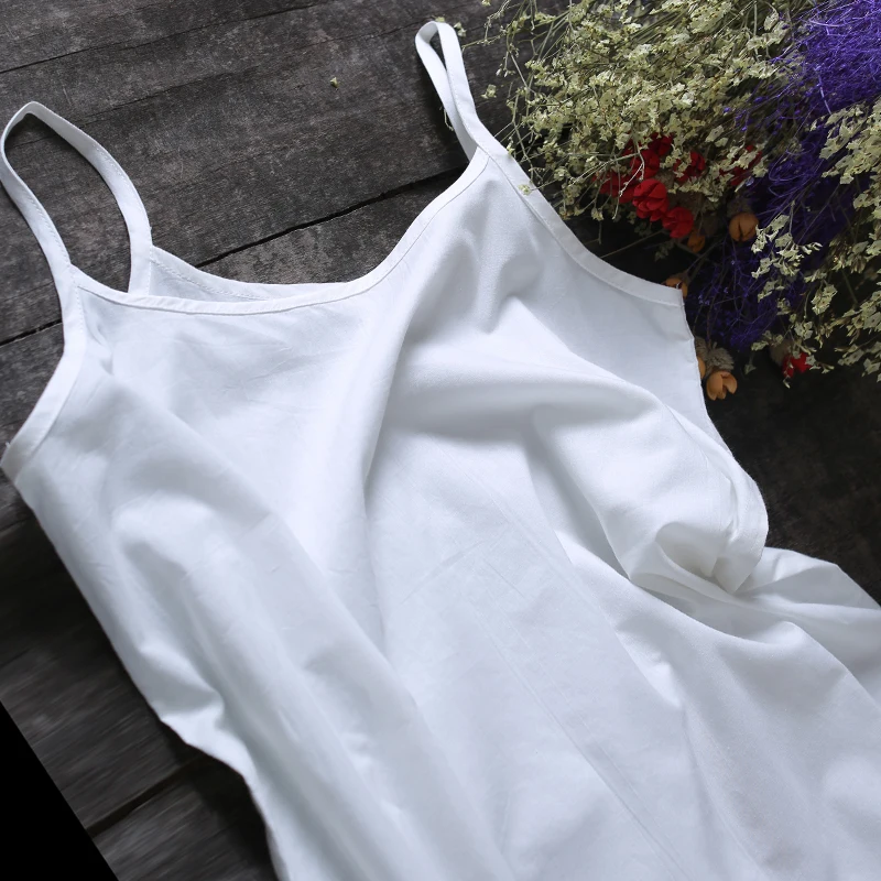 Women's Long Tank Bottom Shirt Cotton Vest Dress Intimates Camisole Slip Dress Braces Skirt With shoulder Straps Suspender Skirt
