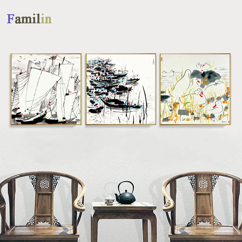 

Wu Guanzhong Home Modern Abstract Black White Chinese Ink Canvas Paintings Minimalist Poster Prints Living Room Wall Art Picture