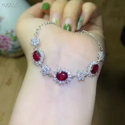 Элегантный красный браслет из рубинового драгоценного камня для женщин с серебром