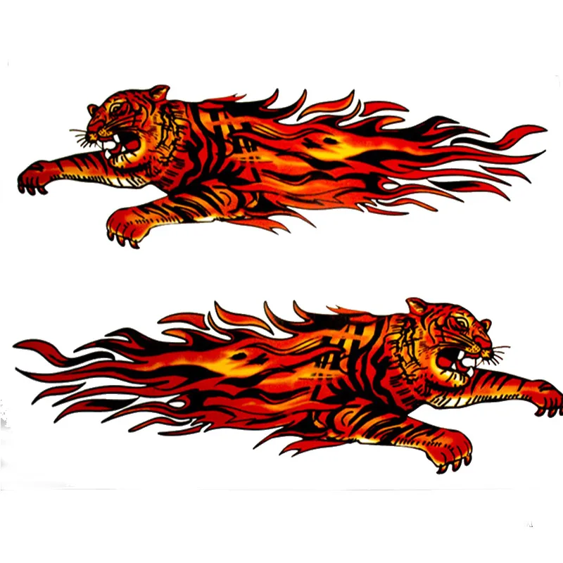 

2 Pcs Tiger Pattern Car Stickers Personalized Decoration Fire Flame Waterproof High Quality Funny