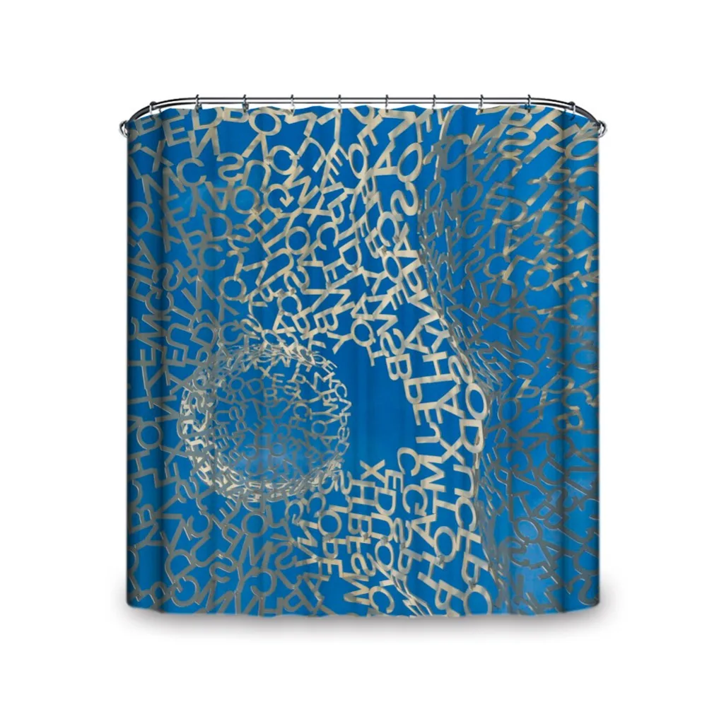 Various Letter Blue and Sliver Color Machine Washable Shower Curtain Waterproof Fabric Modern