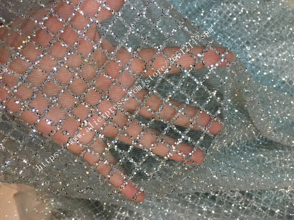 

Sexy design African Nigerian glued glitter sequins lace fabric hot selling French net tulle Lace Fabric for party dress