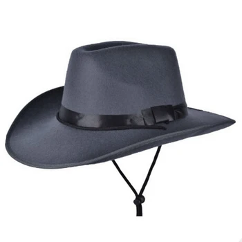 

LUCKYLIANJI Retro Men Women Wool Felt Western Cowboy Cowgirl Jazz Montana Hat Ribbon Band Wide Brim Cap (One Size:58cm)