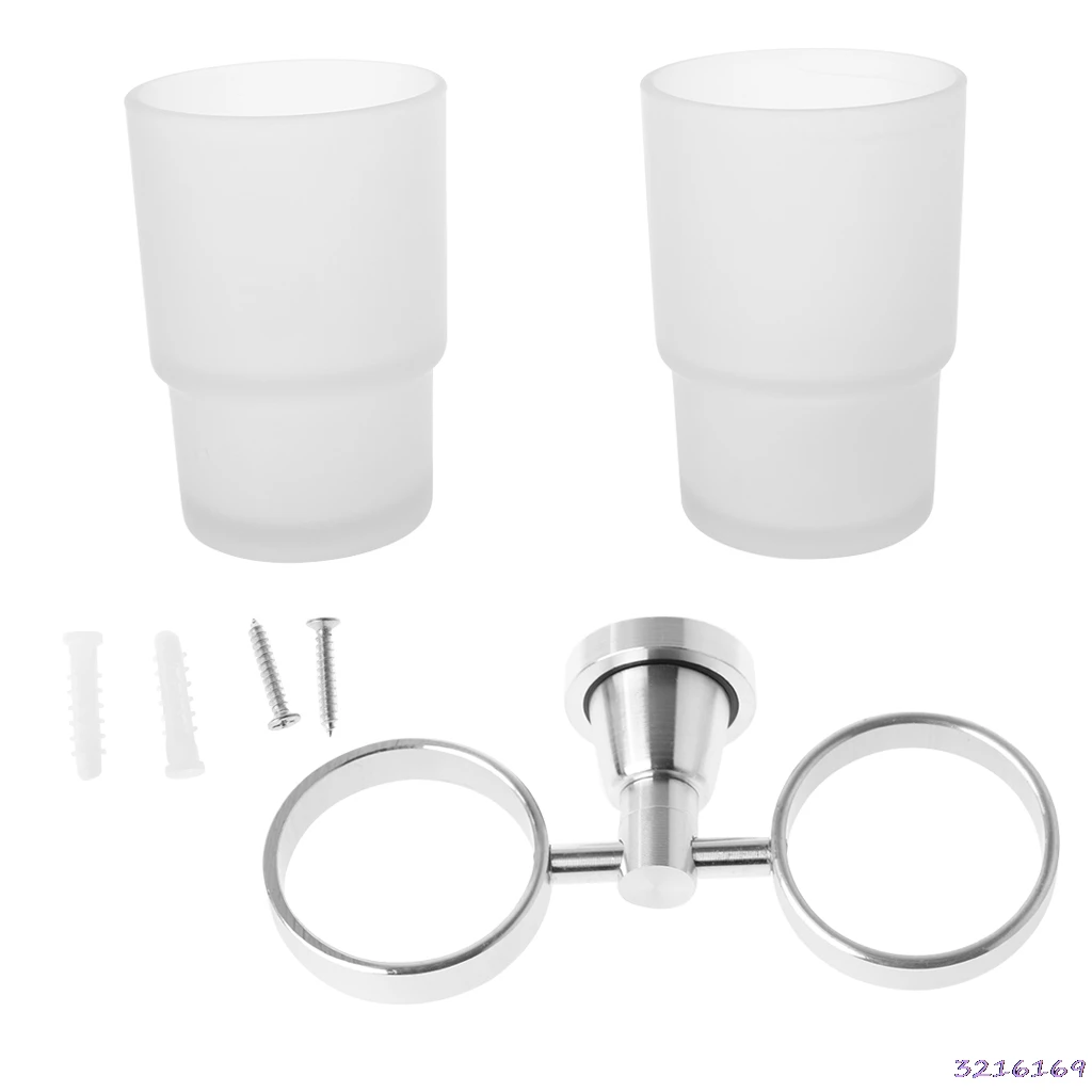 Durable Wall Mounted Double Cup Holder Glass Rack Bathroom Washing