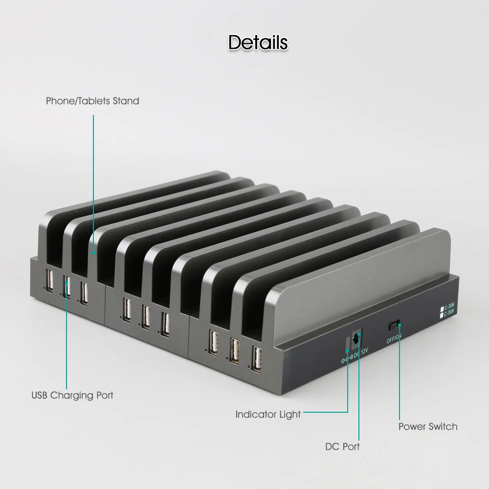 Sipolar 9 Порт USB Зарядное устройство Подставка док станция с 8 шт. зарядная слотов для