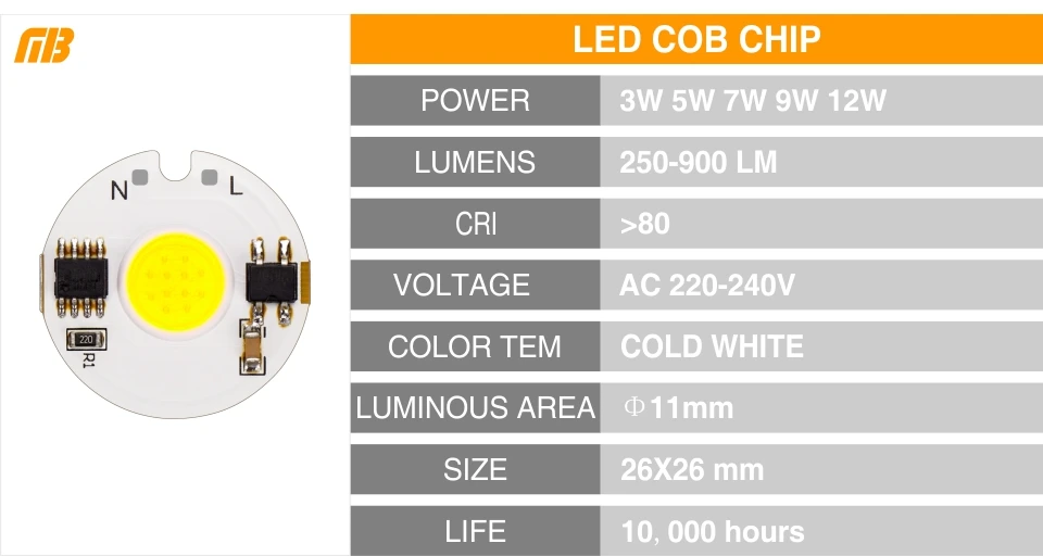 10 шт. светодиодный чип COB 12 Вт, 9 Вт, 7 Вт, 5 Вт, 3 Вт, реальная мощность, высокая яркость, 220 В, Смарт IC драйвер, сделай сам, для прожектора, холодный белый, теплый белый