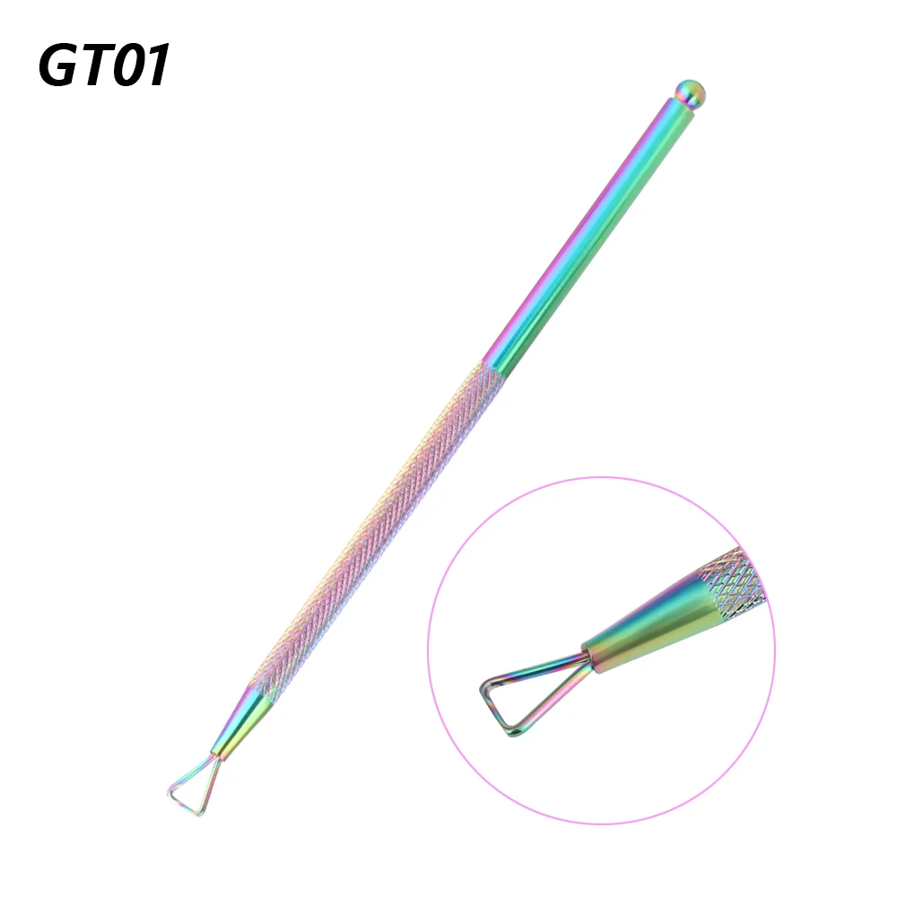 1PC Dual-ended Nail Cuticle Pusher Polish Gel Remover Rainbow Stainless Steel Manicure Nail Care Tools - Цвет: GT01