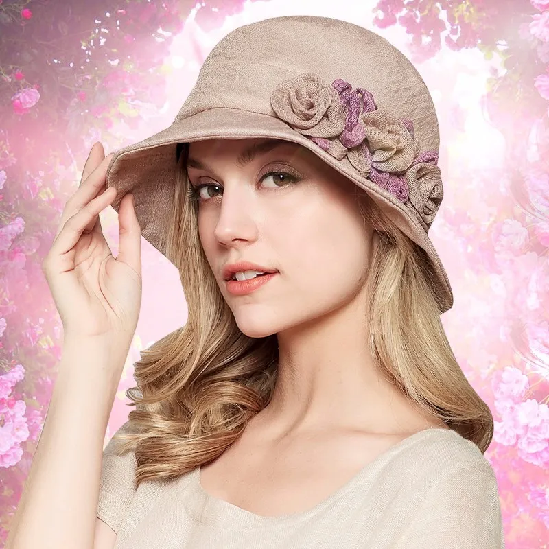 Eaglers Foldable Cotton Beach Bow Sunhats for Women Fashion Design Elegant Beach Sun Hat Ladies Lace Hollow Straw Hat