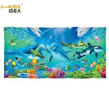 

HUGSIDEA Warmer Soft Microfiber Bath Towels Dolphins Turtles Whales Fish Cotton Beach Towel Super Absorbent Home Textile Toalla