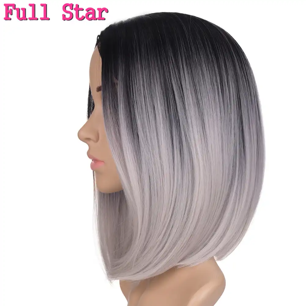 Full Star Grey Bob 160g Synthetic Wigs For Black Woman Ombre