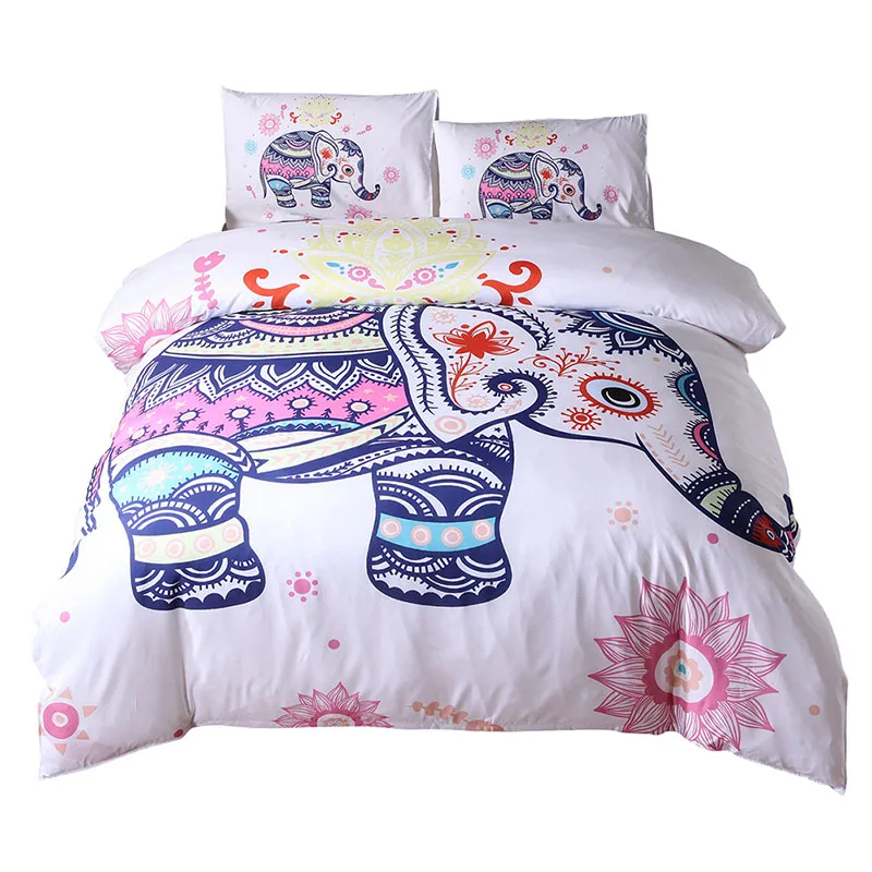 

New Home Life Quilt And Pillowcase Three-piece Suit Elephant Prints Cotton Plain Dyed Quilt Pillowcase