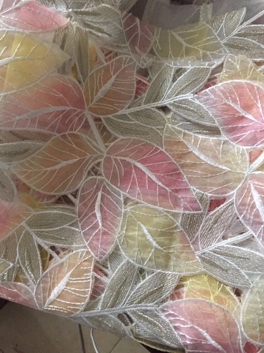 

2 Layers Leaf Lace Fabric 3D Soft Mesh Fabric For Dress Lining Cloth Curtains DIY Material Quality Fabric Lace Leaves 4 Colors
