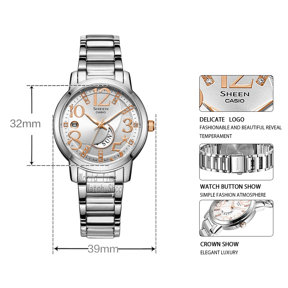 Часы Casio SHEEN женские часы Swarovski Crystal топ класса люкс комплект 50м Водонепроницаемые