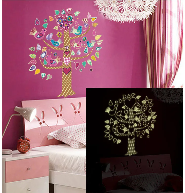 New Arrival DIY Flower Bird Tree Luminous Fluorescence Wall Stickers kids room home decor wall decals ABQ9617 Free shipping | Дом и сад
